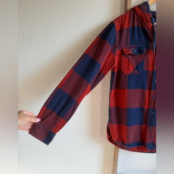 Mossimo Supply Co. Navy & Red Check Flannel Hoodie Sz: S - Picture 3 of 8